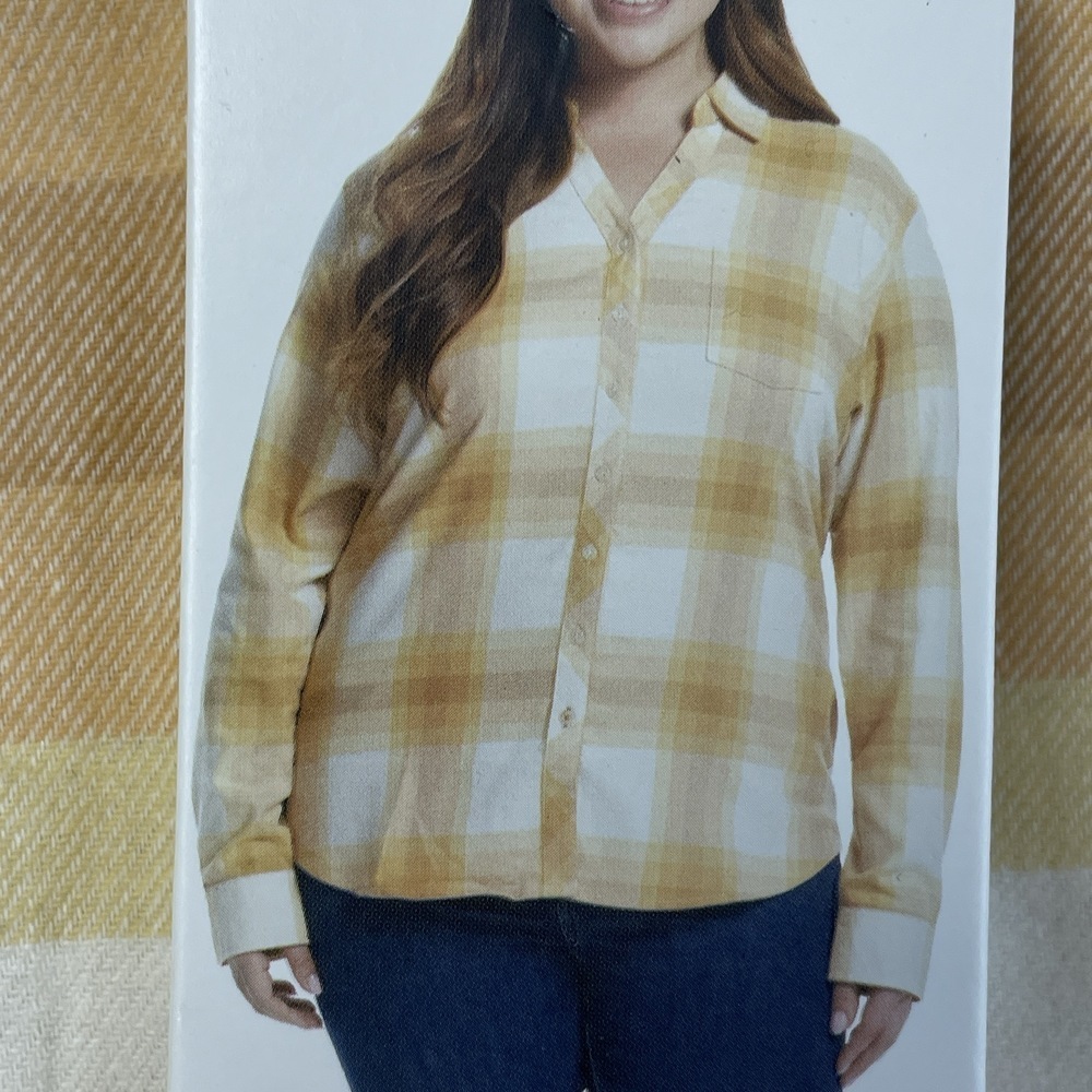 Weatherproof Women's XXL Plaid Blouse Yellow Cotton Blend e0221